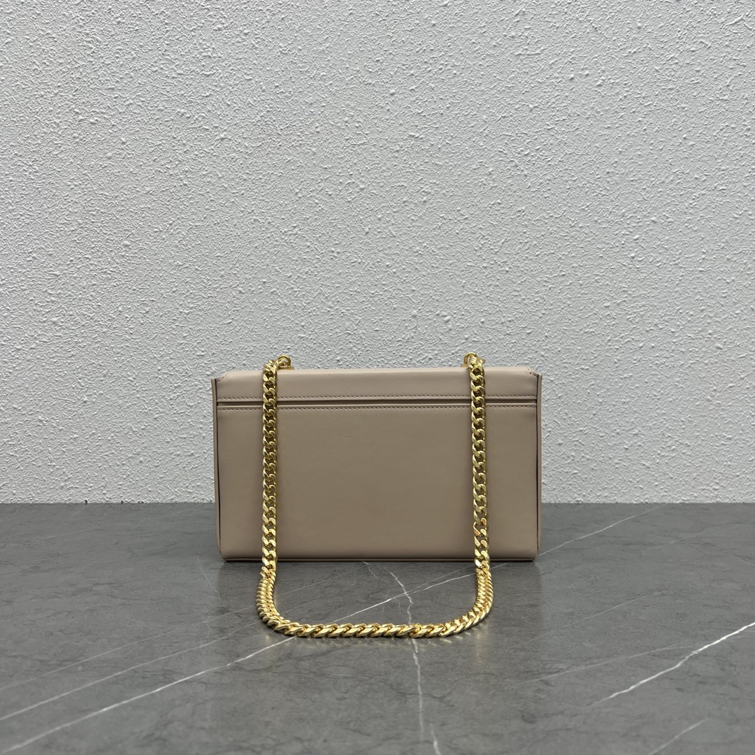 Celine Chain Box Triomphe Shoulder Bag In Smooth Calfskin Dark Beige 199992